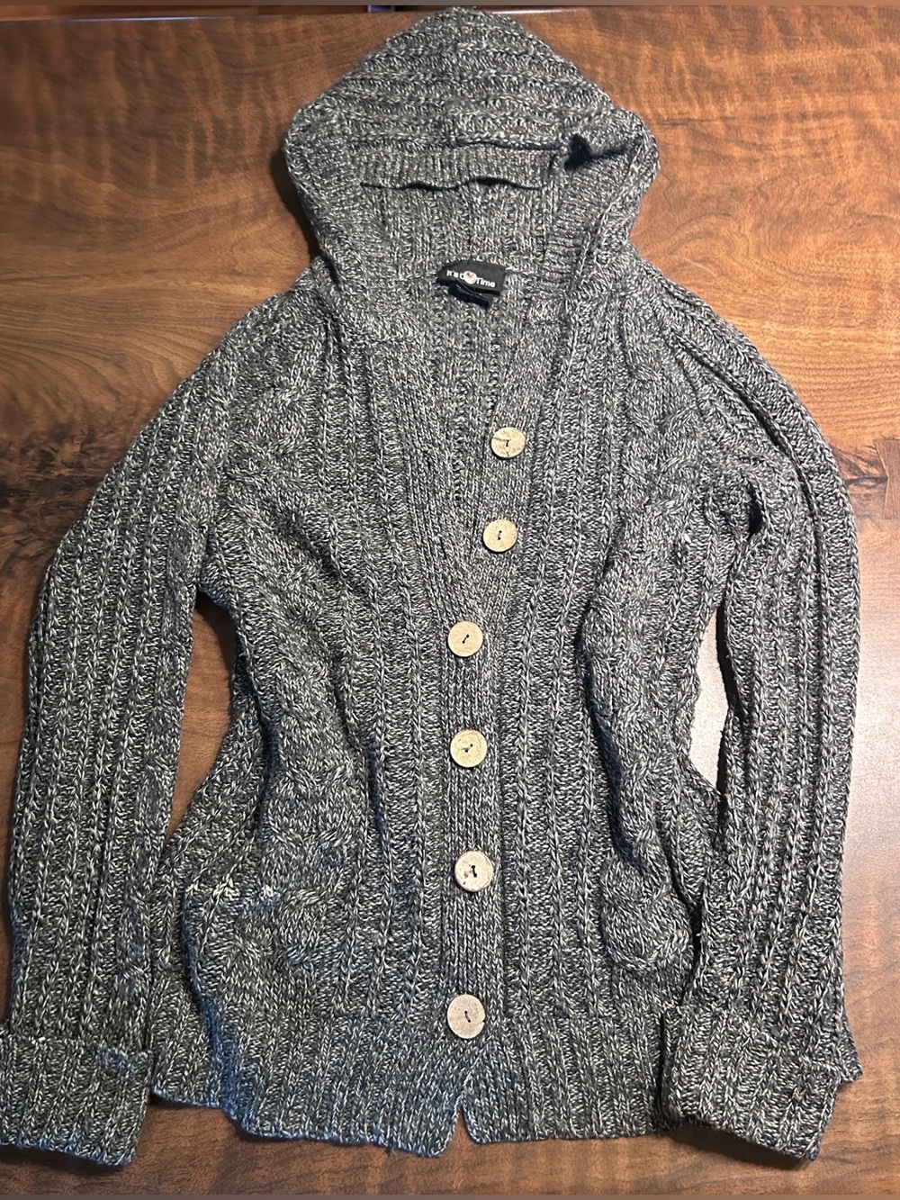 Vintage Y2K It’s Our Time Marled Black and White Hooded Cardigan